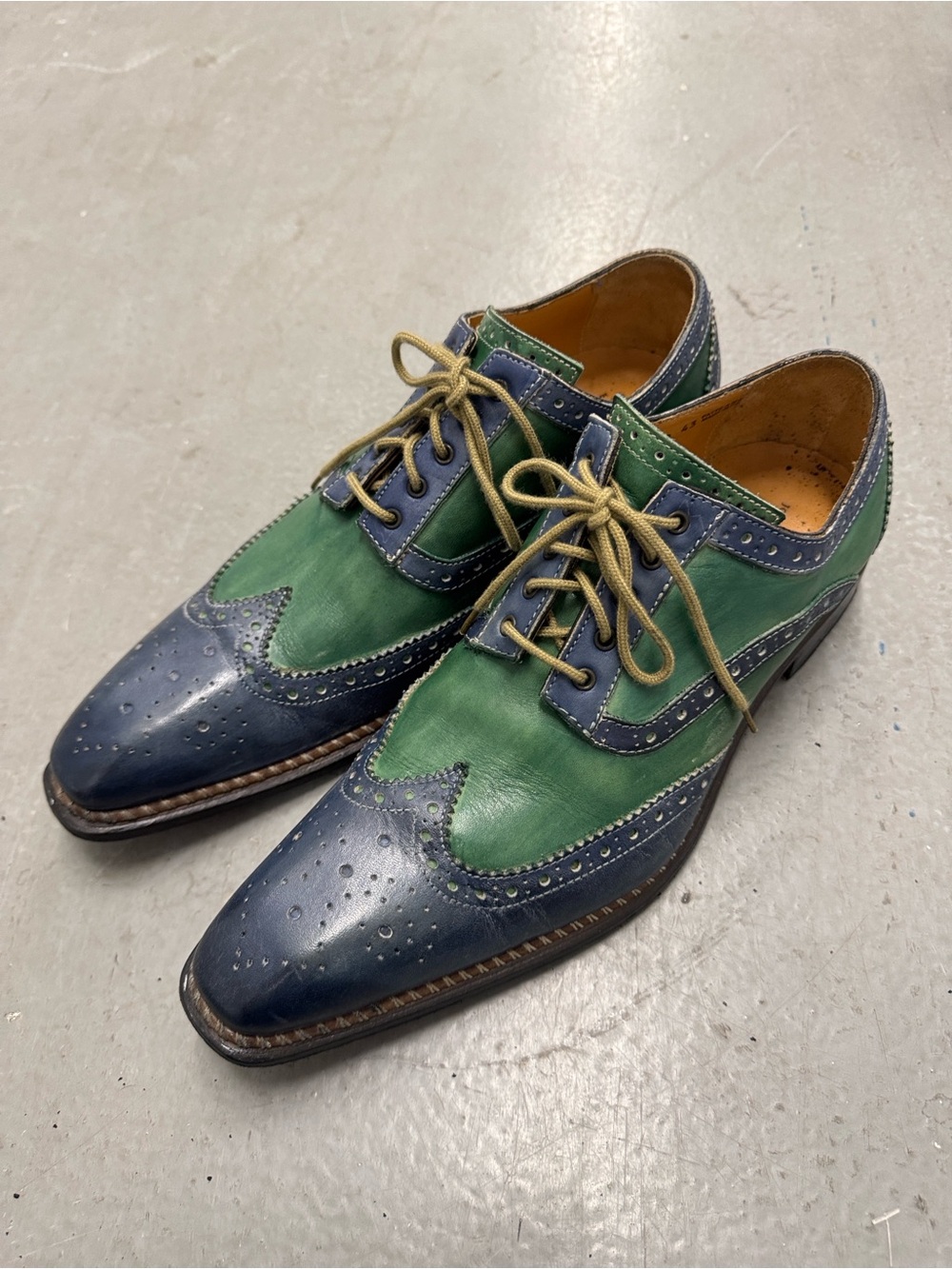 Jose Real Wingtip Blue & Green Brogues Derby Shoes 43 IT/10 US - Made In Italy